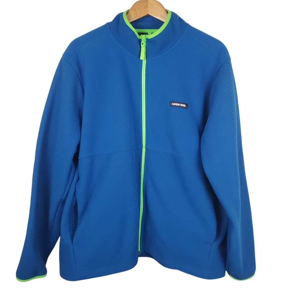 Lands' End Men's Vibrant Blue Q Zip with Neon Green Trim. XL. 0124